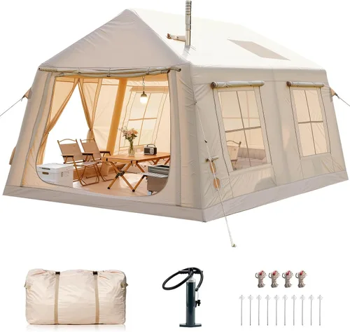 Inflatable Tents for Camping, Blow Up Tent with Hand Pump, Easy Setup Inflatable Hot Tent with Stove Jack, Waterproof Oxford Air Glamping Tents for