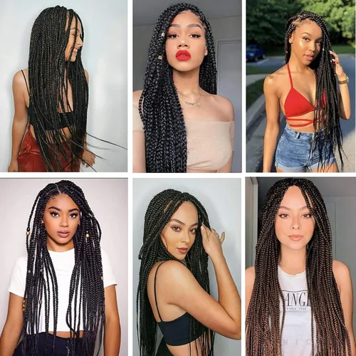 Miniatura 6 de Alrence Cabello estirado para hacer trenzas, trenza larga de 30 pulgadas, 8 paquetes, extensiones profesionales de trenzado de cabello sintético, 1b#