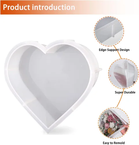 Miniatura 4 de Moldes de silicona grandes para resina, moldes de corazón de resina de 7.3'' x 8.7'' x 2'', moldes de resina epoxi profundos para preservación