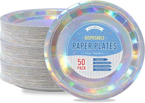 Miniatura 14 de Platos de Papel Desechables Negros, 50 Unidades Platos de Postre para Pastel de 7 Pulgadas a Granel para Suministros de Fiesta, Platos de Fiesta