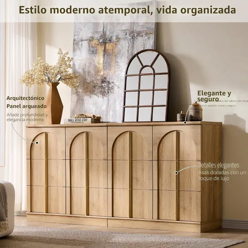 Miniatura 3 de ACCOHOHO Armario buffet con almacenamiento y puertas arqueadas, aparador de madera de 63 pulgadas con estante ajustable, modernas mesas de café