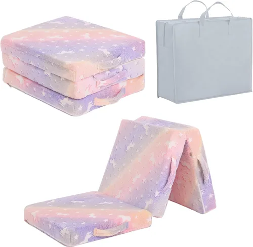 Miniatura 19 de Tiita Colchón de suelo plegable para niños, futón de felpa o tapete de suelo con bolsa de almacenamiento, tapete para siesta de piso para niños