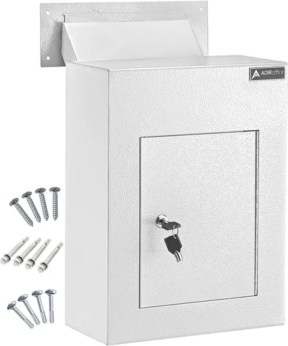 AdirOffice Caja fuerte para colgar a través de la pared, acero grueso duradero con canal ajustable, bóveda de correo para casa, oficina, hotel,