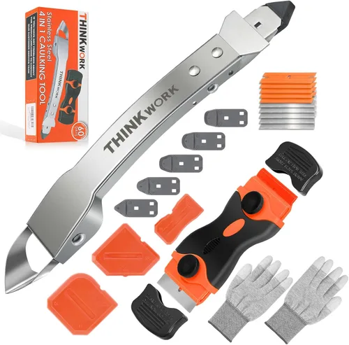 Kit de herramientas de calafateo THINKWORK, herramienta de eliminación de calafateo 4 en 1, herramienta de calafateo de acero inoxidable para juntas