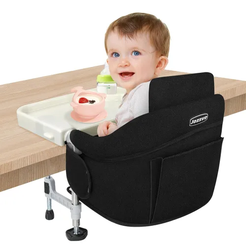 Silla alta de gancho: silla de viaje portátil para bebé y niño, clip plegable con bandeja de comedor extraíble, tablero de respaldo y bolsa de Negro