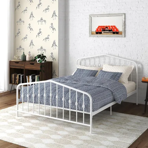 Miniatura 24 de Novogratz Bushwick - Marco de cama Queen de metal con cabecera ligeramente triangular, husillos insertados, base ajustable para almacenamiento,