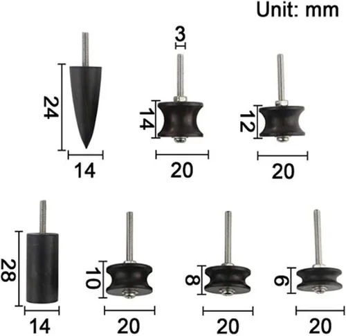 Miniatura 2 de 7pcs Black Ebony Wood Leather Burnisher: cabeza pulida eléctrica, fácil de usar. Profesional para bruñido de bordes y pliegues, compatible