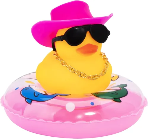 Miniatura 33 de wonuu Pato de Goma para Automóvil, Decoración de Pato Amarillo para Tablero con Sombrero de Sol, Anillo de Natación, Collar, Gafas de Sol