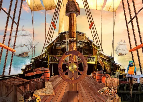 Miniatura 8 de Telón de fondo de barco pirata para fotografía, mapa del tesoro náutico, cubierta de madera vieja para niños y niños, suministros de feliz