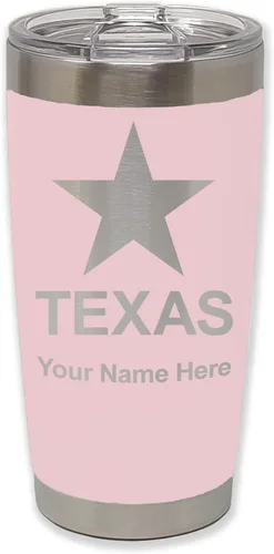 Miniatura 12 de LaserGram Vaso aislado al vacío de 20 onzas, bandera de Texas, grabado personalizado incluido (negro)
