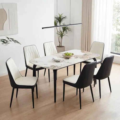 Miniatura 31 de Modern Dining Table Set for 4,50" Sintered Stone Table Set for 4,Marble Dining Table Set of 4 with Upholstered Chair,5 Piece Rectangular Dining Room