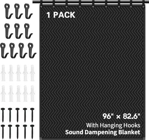 Manta grande de amortiguación de sonido, 96 x 80 pulgadas, manta de estudio absorbente de sonido, cortina acústica de estudio con cancelación de