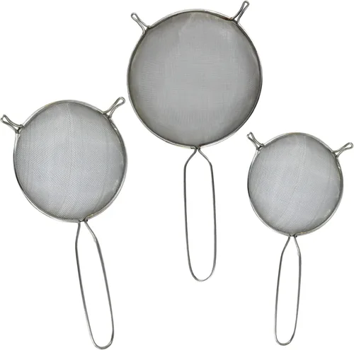 Coladores de malla – Juego de 3 coladores de malla fina de acero inoxidable con mango – tamices de colador y desnatador para alimentos de cocina –