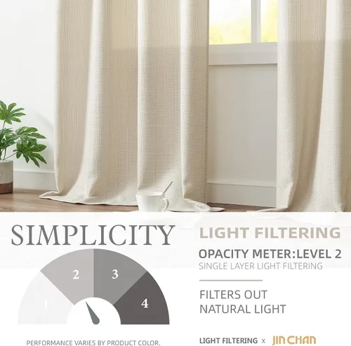Miniatura 5 de JINCHAN Cortinas de lino beige para sala de estar y dormitorio, cortinas texturizadas de 63 pulgadas de largo, cortinas de estilo rústico de tejido