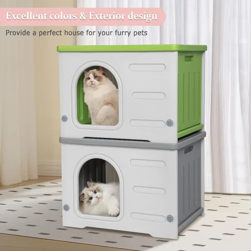 Miniatura 6 de Deblue Casa de plástico para gatos para interiores y exteriores, resistente a la intemperie, para gatos salvajes, refugio único para gatos pequeños