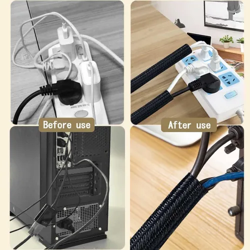 Miniatura 4 de Funda de gestión de cables de 13 1/8 pies a 1/2 pulgadas, trenzada, color negro, a prueba de mascotas, tubo de telar de alambre trenzado