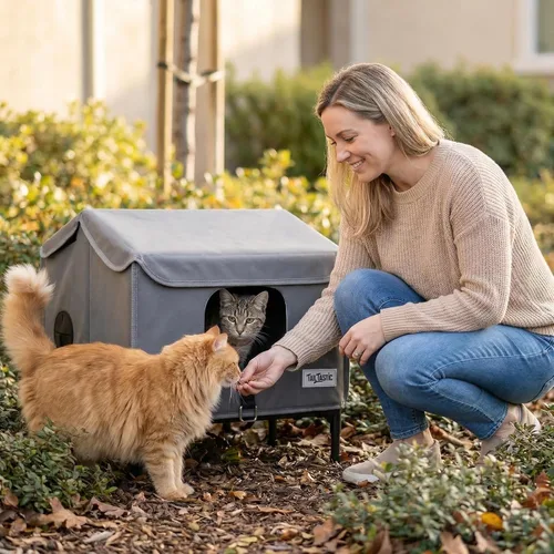 Miniatura 6 de Casa para gatos al aire libre resistente a la intemperie para primavera y verano, refugio portátil para gatos callejeros, sin instalación, plegable