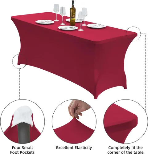 Miniatura 4 de CWK - Funda de mesa de elastano elástica impermeable de 4 pies para mesas rectangulares - Mantel elástico ajustable para mesas plegables, tela