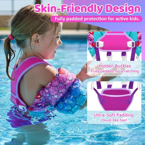 Miniatura 4 de Vvinca Chaleco de natación para niños de 22 a 66 libras, entrenador de natación para niños y niñas con correa de entrepierna antirozaduras
