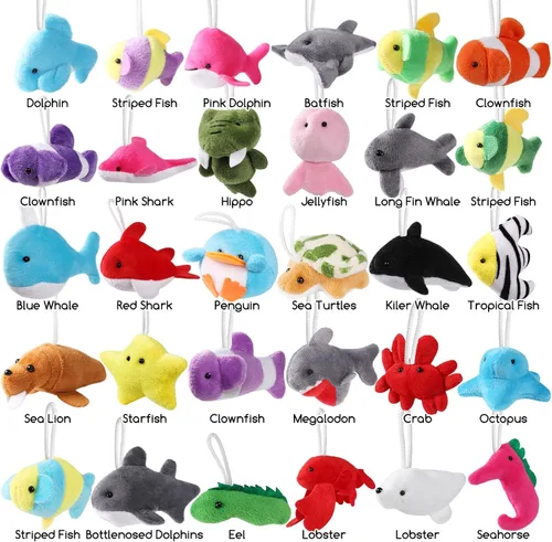 Miniatura 7 de Paquete de 30 mini juguetes de peluche de animales del océano a granel, lindos animales de peluche de criaturas marinas, decoración de llavero