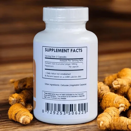 Miniatura 2 de Polvo de cúrcuma orgánica y pimienta 60 cápsulas de 500 mg cada una (Tumeric - Curcuma Longa)