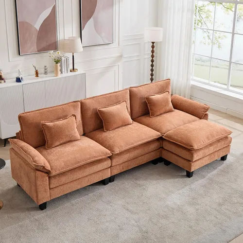 Miniatura 89 de Oprisen Sofá Seccional Modular, Cómodo Cloud Couch Sofá Seccional, Sofá Cama de Chenilla con Asiento Profundo con Almohadas Decorativas para Sala