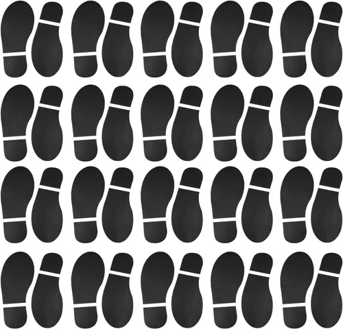 20 pares de 40 impresiones de zapatos negros de huellas de huellas de PVC calcomanías para oficina, escuela, suelo, pared, escaleras para guiar las