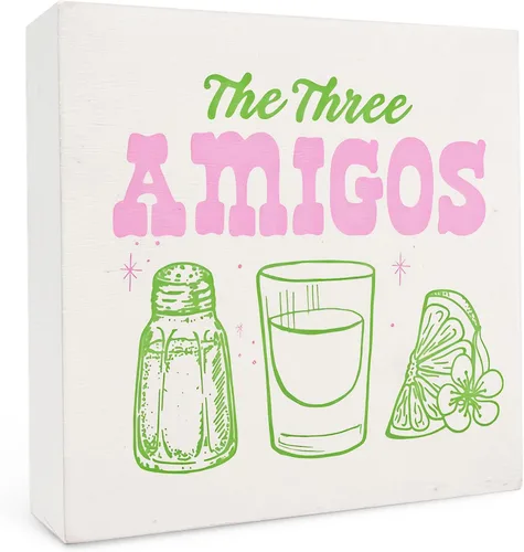 Letrero de madera para bar de cóctel de margarita y tequila de cocina - Regalos modernos para amigos, divertido letrero de cocina de Los Tres Amigos