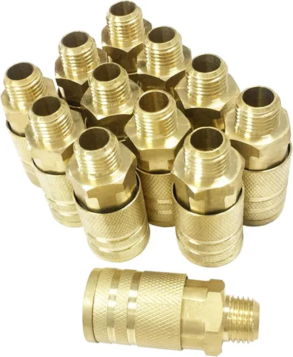 Miniatura 10 de Accesorios de manguera de aire de 1/4", tapones de aire de latón, accesorios de conexión rápida para compresor de aire macho NPT, kit de 10 piezas