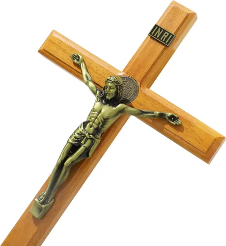 Miniatura 9 de KOMI Crucifijo de pared de 10 pulgadas, cruz de madera de Jesucristo, cruz católica colgante, decoración de pared, regalos católicos para hombres