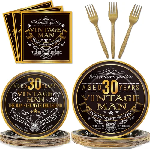 Wiooffen Juego de 96 piezas de vajilla vintage de fiesta de 30 años en 1996 con temática de 30 años, suministros de decoración de mesa para fiestas