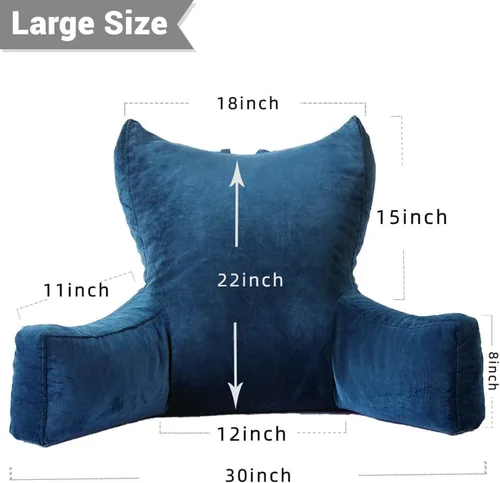 Miniatura 4 de Almohada de lectura para sentarse en la cama para adultos, almohada de espalda de espuma viscoelástica triturada con reposabrazos y bolsillos