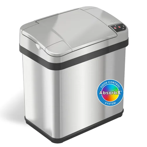 Miniatura 15 de iTouchless Cubo de basura de 8 galones con filtro de olor, cubo de basura redondo de acero inoxidable blanco para el hogar, oficina, trabajo