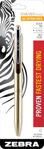 Zebra Pen, SARASA Grand - Bolígrafo de gel retráctil, barril de latón macizo, tinta negra de secado rápido, punta de 0.028 in, ideal para zurdos,