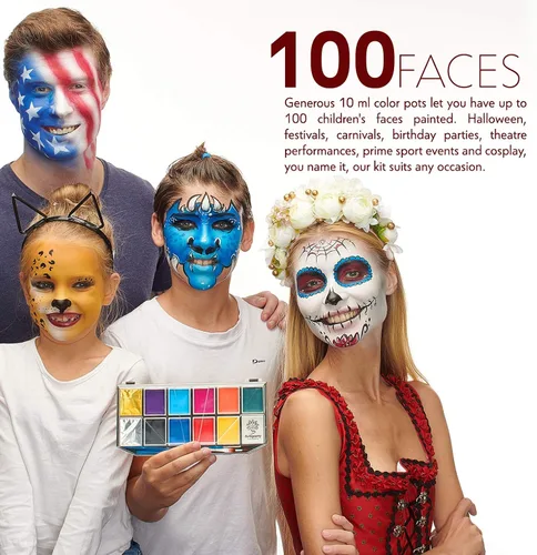 Miniatura 4 de Kit de pintura facial, no tóxico e hipoalergénico, kit profesional de pintura facial para niños y adultos, kit de maquillaje de cosplay, fácil