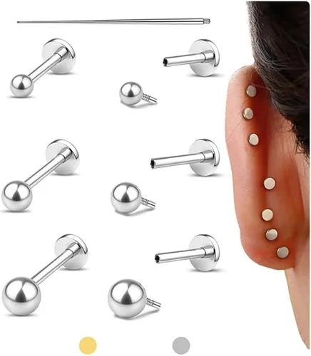 Miniatura 21 de GEMQUEEN Aretes tipo dormilona plana: aretes de acero quirúrgico de titanio rellenos de oro de 14 quilates, hipoalergénicos para mujeres y hombres