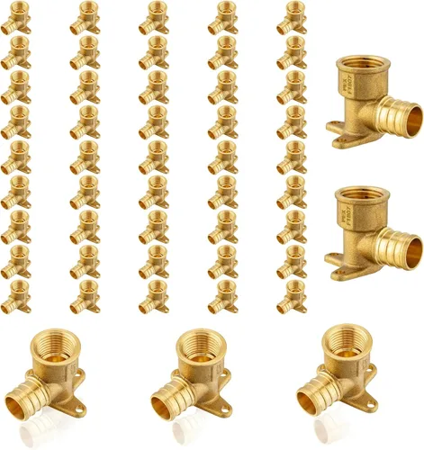 Miniatura 15 de Paquete de 5 accesorios PEX, adaptador de codo de oreja NPT roscado hembra Pex de 1/2 pulgadas x 1/2 pulgadas, accesorios de engarce de latón
