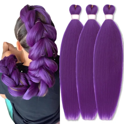 Miniatura 35 de Cabello trenzado preestirado, cabello trenzado degradado de 24 pulgadas, 6 paquetes de ajuste de agua caliente, cabello sintético Yaki profesional