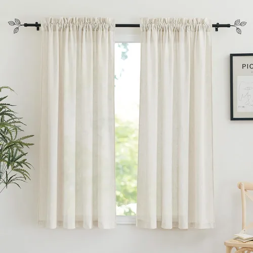 Miniatura 42 de RYB HOME - Cortinas de lino natural de 36 pulgadas de largo, juego de 2 paneles - Cortinas tejidas de lino suaves y transpirables, cortinas ligeras