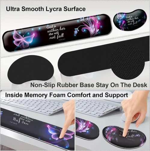 Miniatura 5 de Reposamuñecas para teclado + alfombrilla para mouse con soporte para muñeca + alfombrilla de escritorio + posavasos 4 en 1, alfombrilla de mouse XXL