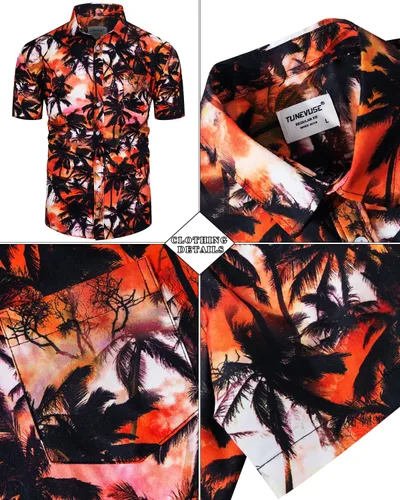 Miniatura 153 de TUNEVUSE Conjunto de camisas y pantalones cortos hawaianos para hombre, 2 piezas, trajes de playa con estampado de flores, traje tropical de verano