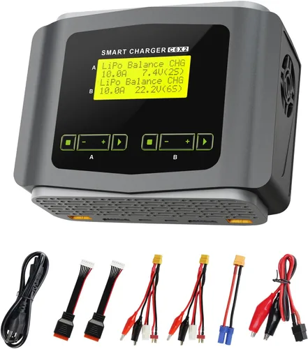 C6X2 Cargador de Batería Dual LiPo DC 240W 10A, Cargador Descargador de Equilibrio Inteligente para LiPo/Li-Ion/Life(1-6s) NiCd/NiMH/LiHV/PB, Gris