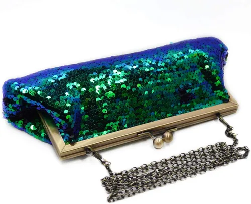 Miniatura 2 de Mini bolso de mano de noche con lentejuelas de sirena con purpurina para mujer, correa de cadena, bolso cruzado con candado para besar