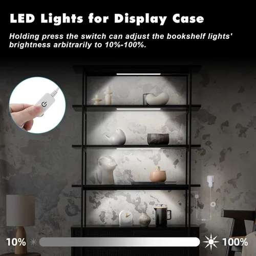 Miniatura 3 de JUSJUBR Paquete de 4 luces de estante de exhibición de color blanco frío, iluminación debajo del estante con función de memoria, iluminación