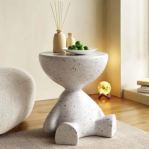 Miniatura 5 de Taburete moderno de terrazo sintético, mesa auxiliar resistente, mesa auxiliar resistente para interiores y exteriores