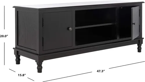 Miniatura 5 de SAFAVIEH Ozark Soporte de TV para pantalla plana de hasta 55 pulgadas, negro, 2 puertas con almacenamiento interior, 2 estantes abiertos, consola