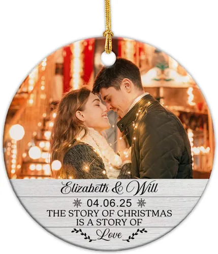 Miniatura 18 de Adorno de cerámica personalizable con texto en inglés «Our First Christmas Together As Mr and Mrs 2024», adorno personalizado para parejas recién