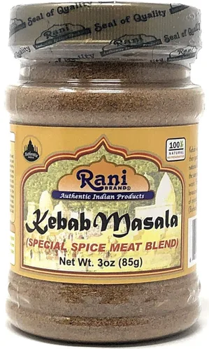 Rani Kebab Masala Mezcla de especias indias para platos de carne, tarro PET de 3 onzas (3.00 oz) ~ Todo natural, sin sal | Vegano | Sin colores |