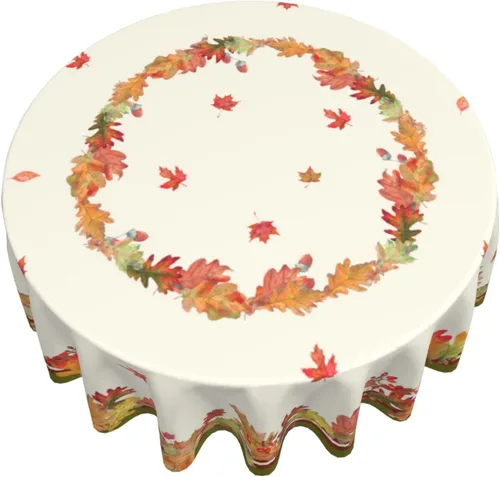 Miniatura 3 de Sweetshow Mantel redondo de hojas de acuarela de cosecha de otoño, mantel redondo de 60 pulgadas, mantel de tela otoñal para fiestas de vacaciones