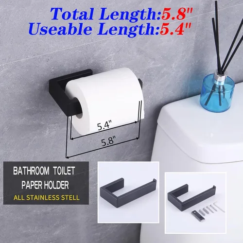 Miniatura 4 de GERZWY Juego de 2 accesorios de baño SUS 304 acero inoxidable soporte de papel higiénico toalla anillo montaje en pared, negro mate HG1708-2BK